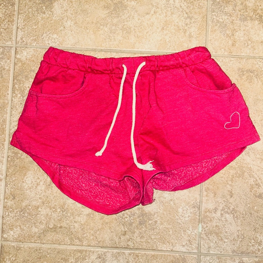 BCBG MAZ AZRIA Pink Heart Embroidered Shorts Sleep Pajama Cotton Soft Small